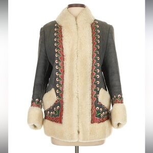 Vintage 70s Polish Sheepskin Embroidered Fur Coat